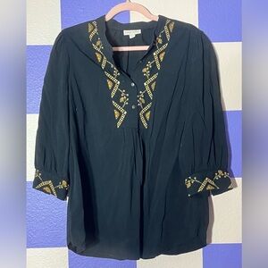 Knox Rose Embroidered 3/4 Sleeve Top in Black - Size L